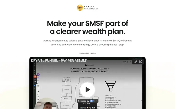 Landing page preview for Aureus Financial